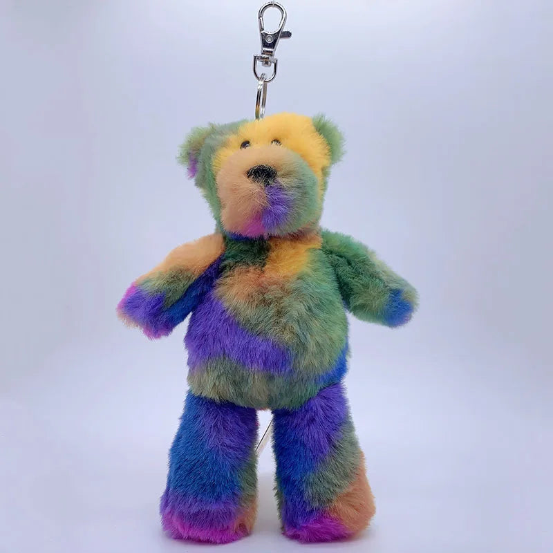 20cm Fantastic Rainbow Colorful Keychain Plush Toys Soft Stuffed Animals Bear Rabbit Doll Bag Pendant Toys Schoolbag Pendants