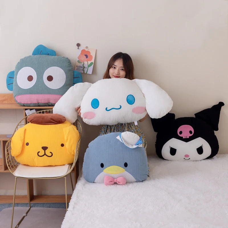 Sanrio Pom Pom Purin  Hangyodon Cinnamoroll Kuromi Tuxedo Sam Hello Kitty Plush Cushion Sofa Bedroom Home Decor Sleeping Pillow