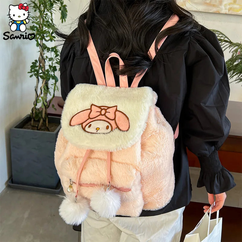 Anime Sanrio Hairy Backpack Kuromi School Bag Hello Kitty Plush Bag My Melody Student Bag Girls Handbag Kids Toys Birthday Gifts