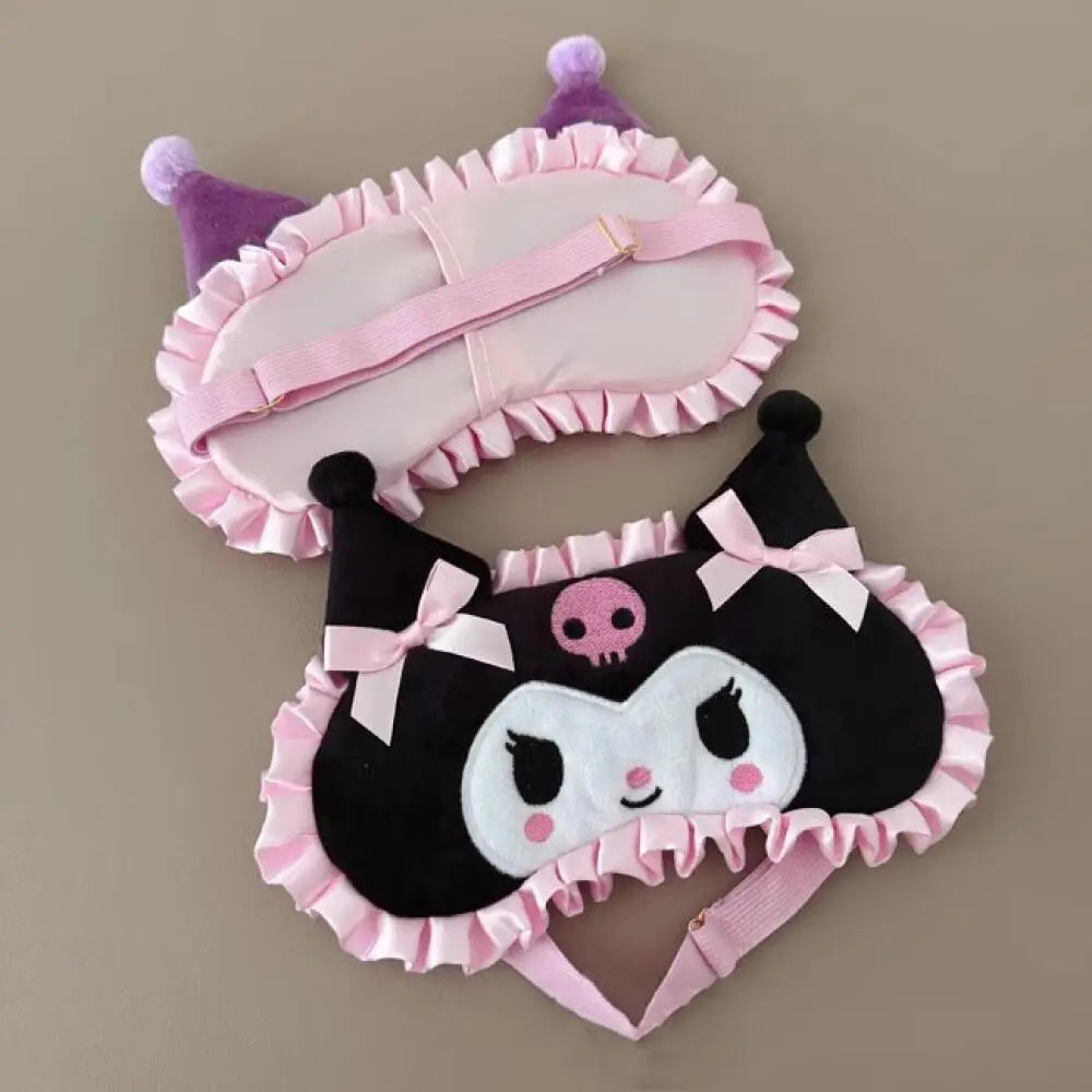 Sanrio Cartoon Blindfold Cute Plush Furbelow Eye Mask Cinnamoroll Kuromi Plush Sleep Blindfolds Apply Eye Protection Pillow