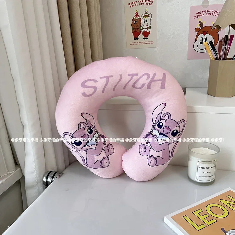 Disney Lilo & Stitch U-shaped Neck Pillow Stitch Angel Comfortable Cartoon Printed Travel Nap Pillow Airplane Office Washable