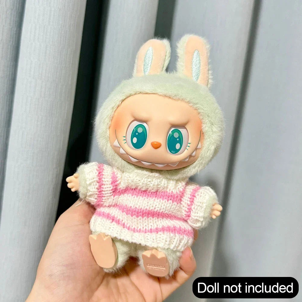 Mini Doll'S Clothes Outfit Accessories For Korea Labubu V1 V2 Idol sitting party pink and white striped sweater cup Clothing