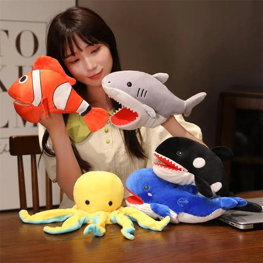 Stuffed Plush Animals Toys Hand Finger Story Puppet Kawaii Dolls Educational Toys Octopus Penguin Clown Fish Birthday Gift