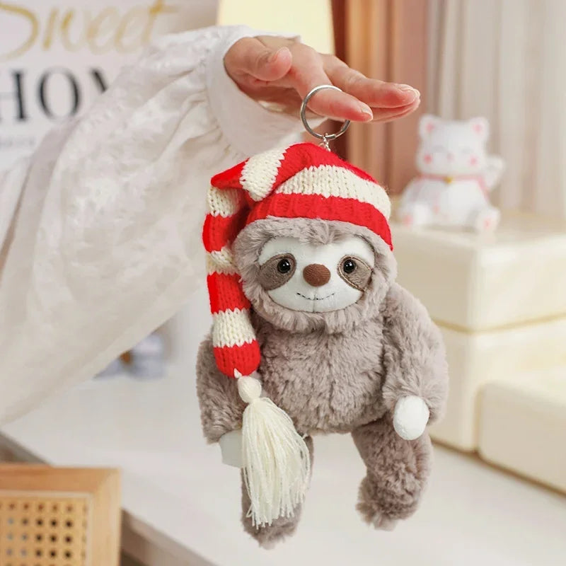 Cuddly Christmas Sloth Plush Toy Stuffed Soft Simulation Sloths Pillow Animals Plushie Doll for Birthday Xmas Gift