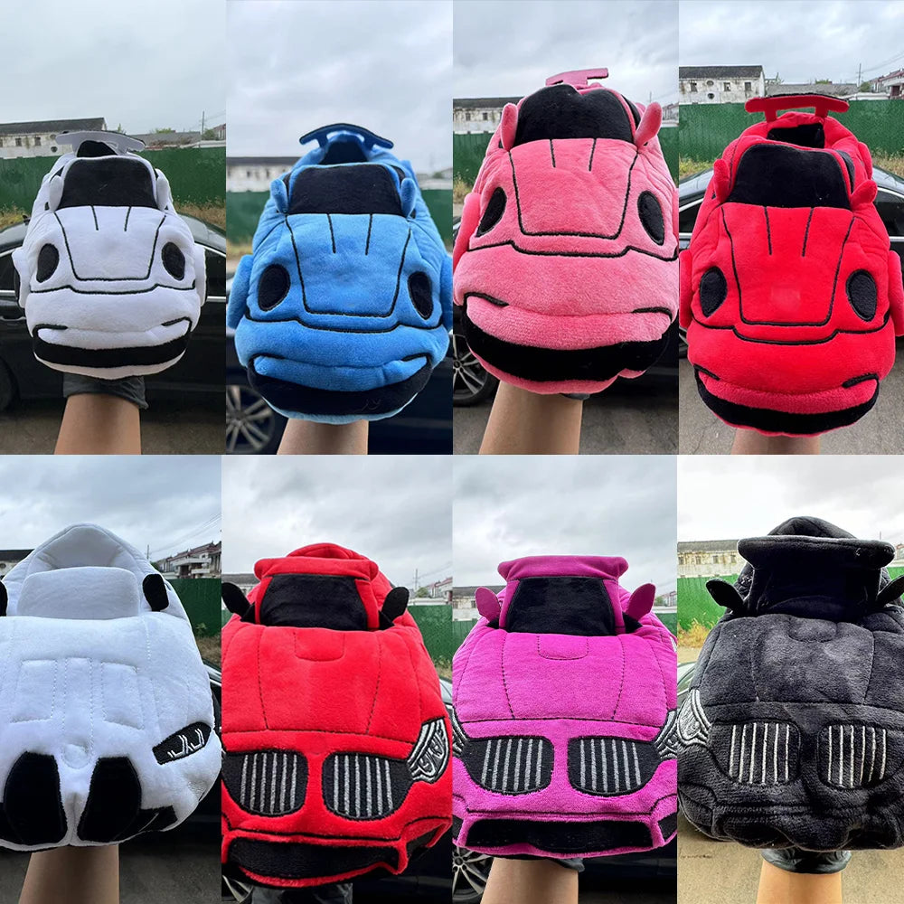 MyRytanda Funny CAR Shape Plush Slippers Christmas Women Men Sports Car Warm Soft House Shoes Adults Fashion Vehicle Shoes