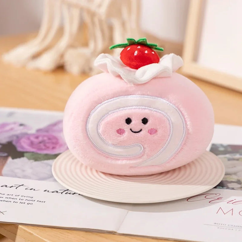 Stuffed Cake Plushie Strawberry Swiss Roll Plush Toys Cute Face Cream Snack Party Decor Party Gift Toys For Kids Birthday