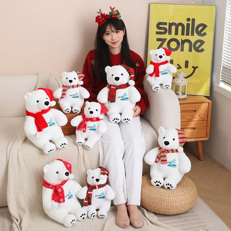 25/33CM Hot Sale Polar Bear Plush Toy Bear with Cute Christmas Scarf Doll Glacier Animal White Send Children Birthday Gifts