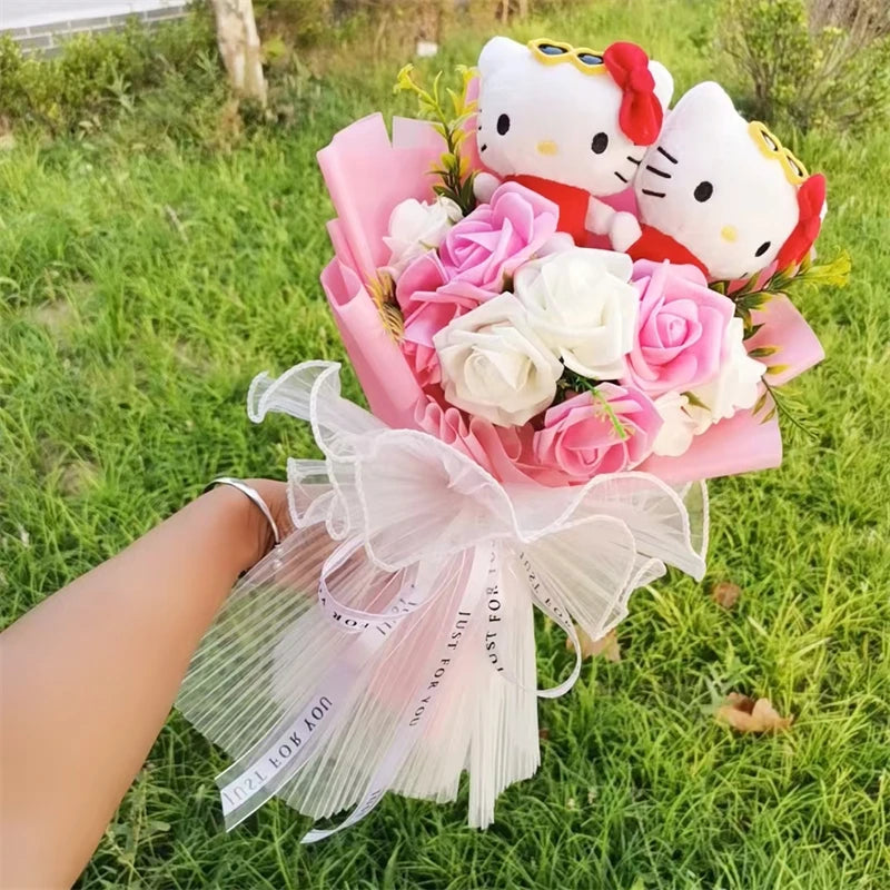 Anime Hello Kitty Sanrio Plush Doll Bouquet  Kawaii Angel KT Cat Plushies Stuffed Toy Christmas Valentine's Day New Year Gift