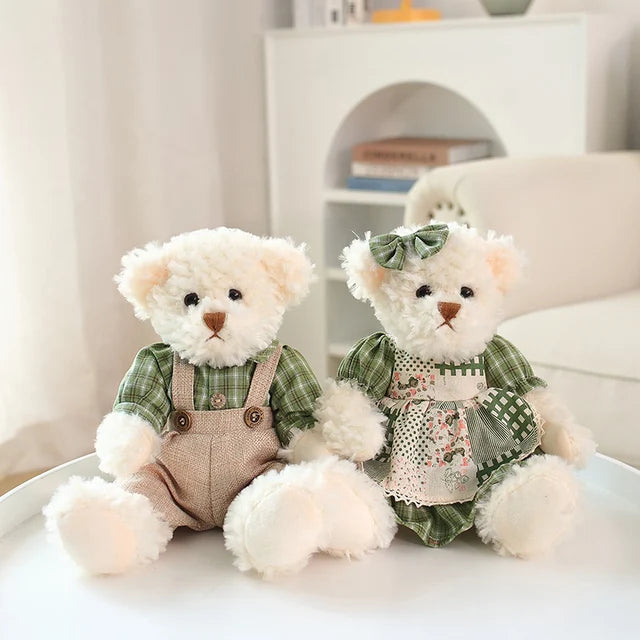 A pair 26cm Cute Couple Teddy Bear With Cloth Plush Toys Stuffed Dolls Toy Kids Baby Girls Children Girl Birthday Christmas Gift