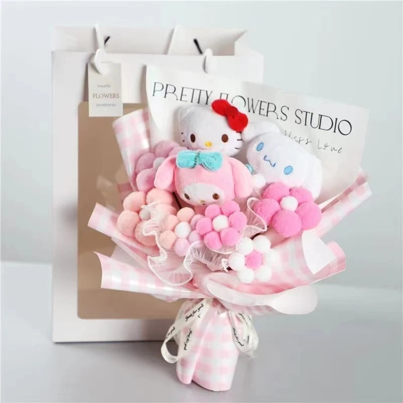 Anime Kuromi My Melody  Plush Bouquet Cinnamoroll Kt Cat Plush Doll Toy Gift Box Valentine's Day Christmas Halloween Gifts