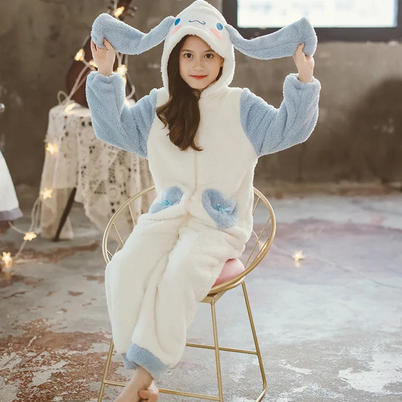 Sanrioed Plush Anime Cinnamoroll Winter Flannel Kids Rompers Girl Boy Toddler Jumpsuit Infant Clothes Pyjamas Kid Overalls Gift