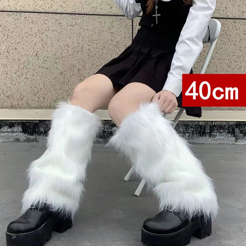 1Pair Y2K Spicy Girl Imitation Rabbit Fur Grass Leg Covers Plush Thickened Velvet Subcultural Tubing Stacked Furry Leg Warmers