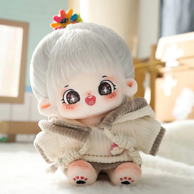 20cm No Attribute Ace of Spades Cotton Doll with Skeleton Silver Hair DIY Doll Plush Human Doll Figure Doll Collection Gift