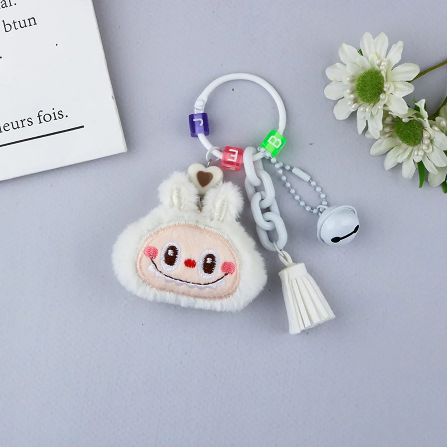 New Labubu Keychain Pendant Kawaii Cartoon Plush Doll with Bell Ornaments Backpack Hanging Pendant New Year Gifts