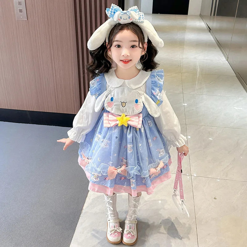 2024 New Hot Sanrio Character Peripheral Melody Cinnamoroll Dress Girl Princess Dress Suit Halloween Dress Kawaii Girl Gift