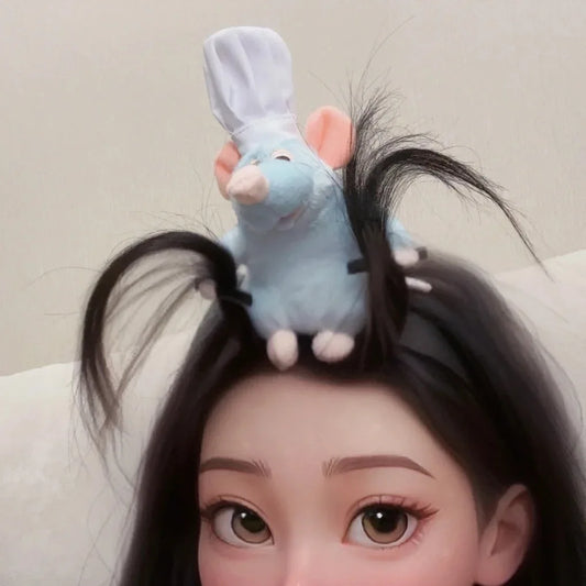 Disney Ratatouille Remy Cooking Mouse King Hair Hoop Plush Toy With Handmade Mouse Headband French Wide Edge Bundle Girl Gift