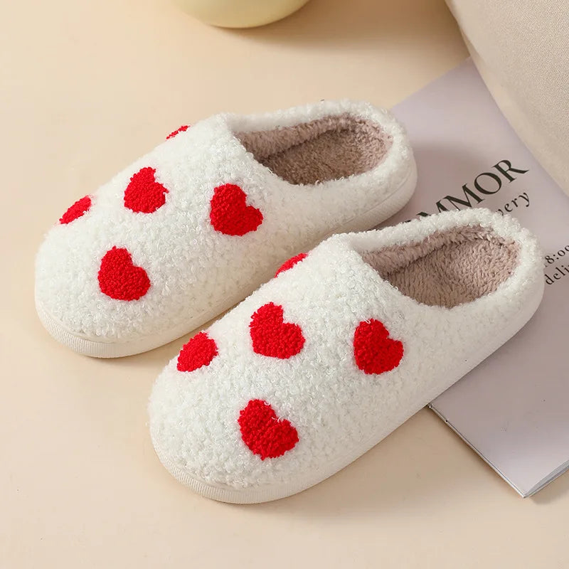 House Slippers for Women, Cute Big Small Heart, Fluffy Cozy Home Comfy Shoes for Ladies, Indoor Slippers for Winter, Mushroom