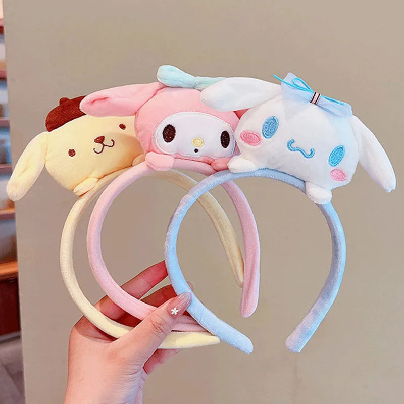 Sanrio Kuromi Melody Plush Doll Face Wash Makeup Hairband Kawaii Cinnamoroll Sweet Non Slip Elastic Hair Accessories