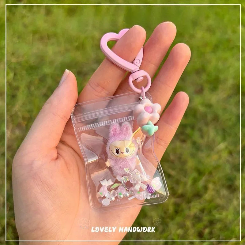 New Erchuang Plush Mini Labubu Rubble Vinyl Cute Grain Baby Walk Bag Mobile Pendant Cute Keychain Gift