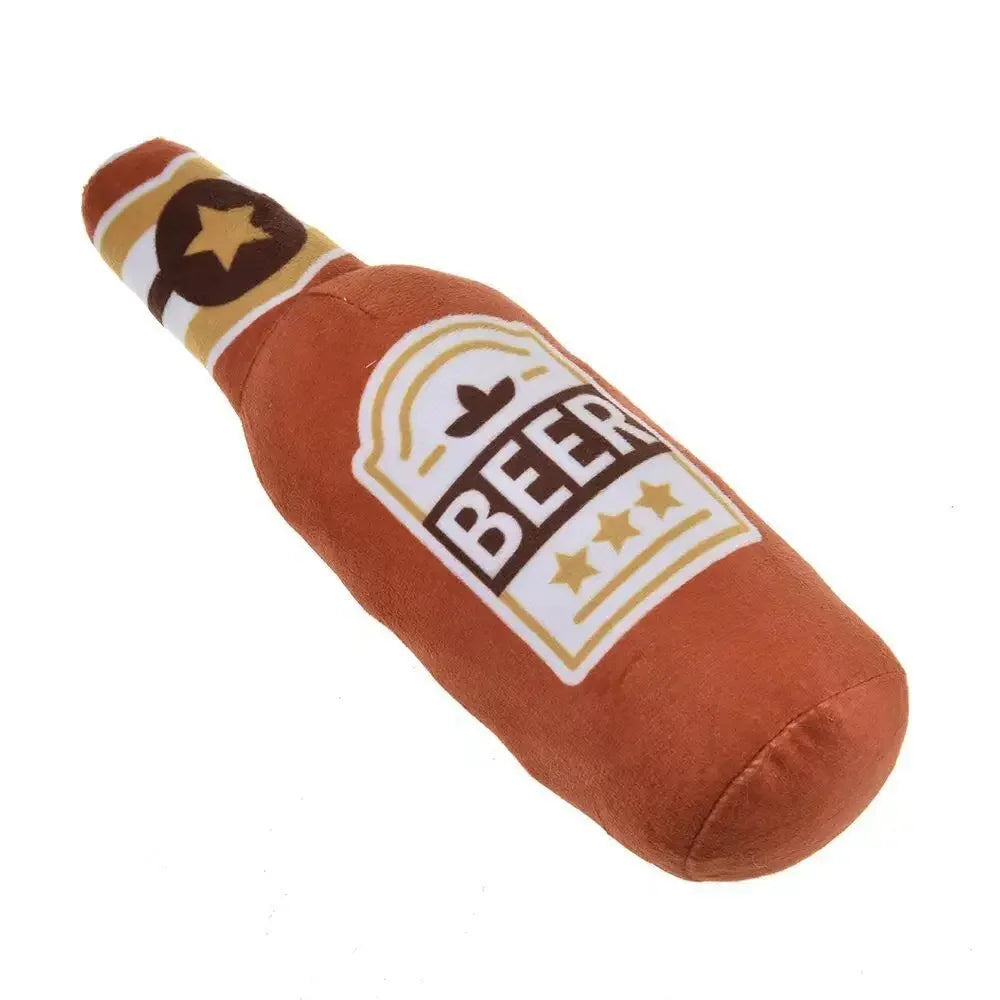 Dog Plush Toys Pet Squeaky Printed Beer Bottle Shape Toy Dog Bite-Resistant Clean Teeth Chew Toy Pet Supplies Interactive Toys