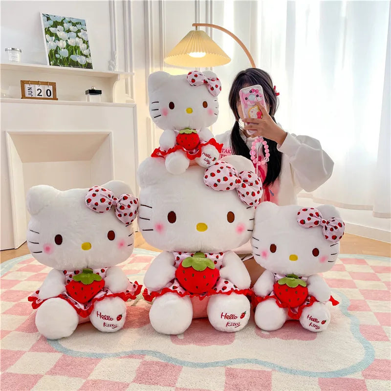 23cm Sanrio Hello Kitty Doll Fruit Strawberry Cat Doll Girls Plush Toy Bedroom Decoration Pillow Cute Cartoon Birthday Gifts