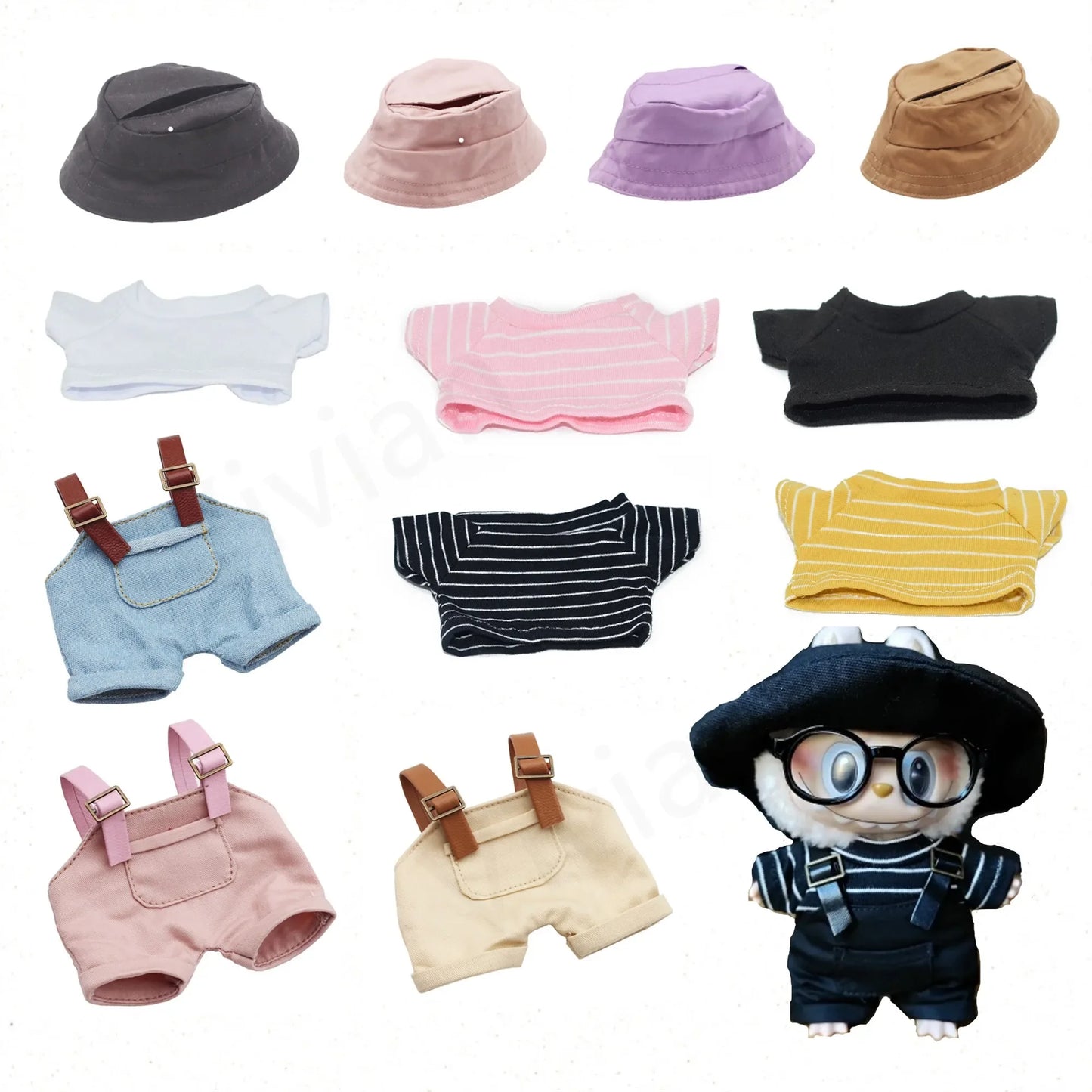 Mini Plush Doll'S Clothes Outfit Accessories For Korea Kpop Exo Labubu Idol V1 V2 Overalls Hat T-Shirt Clothing Gift