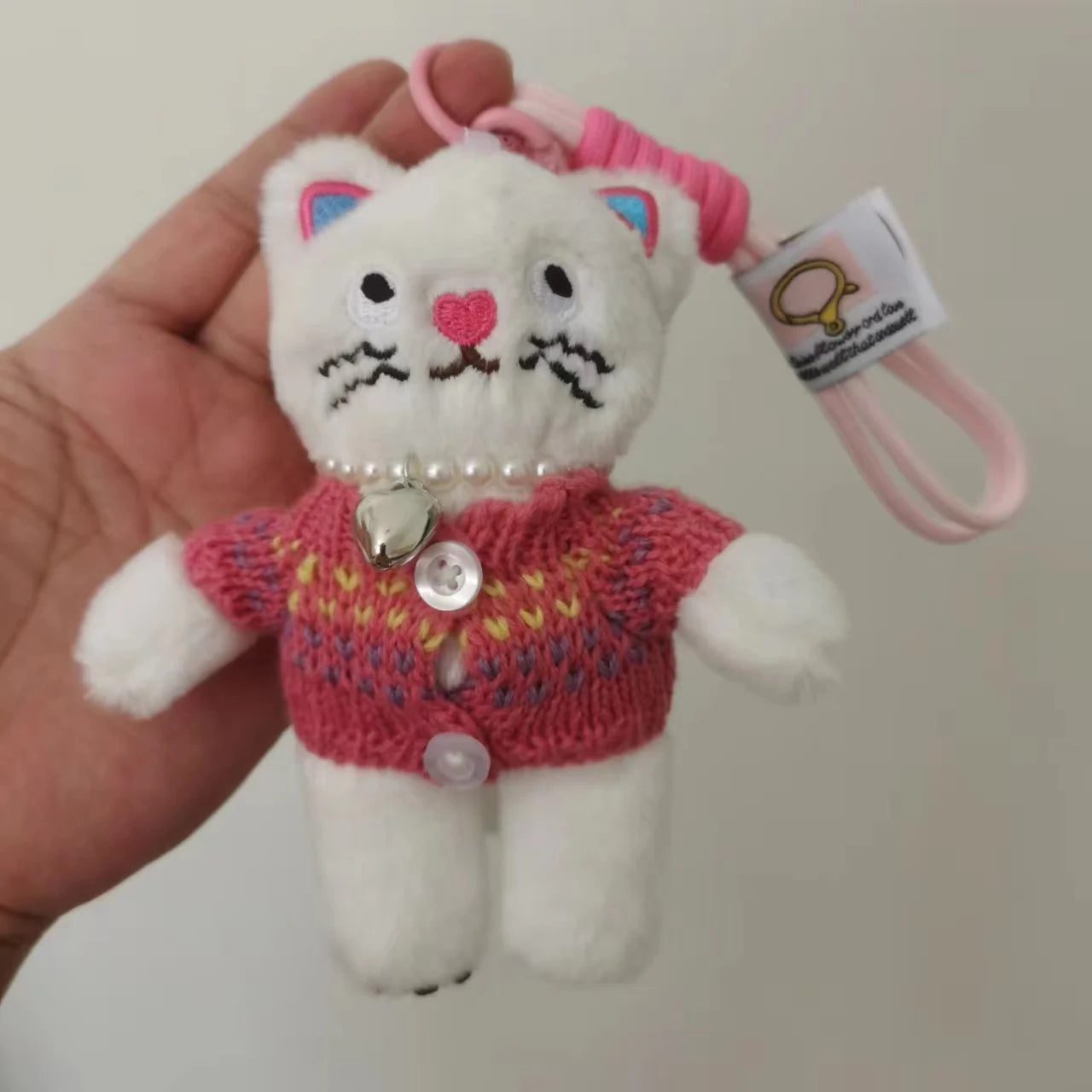 15cm Kawaii Pink Cat Plush Keychain Cute Cat Plush Pendant Soft Animal Keyring Car Key Buckle Accessories Girl women Bag Hanging