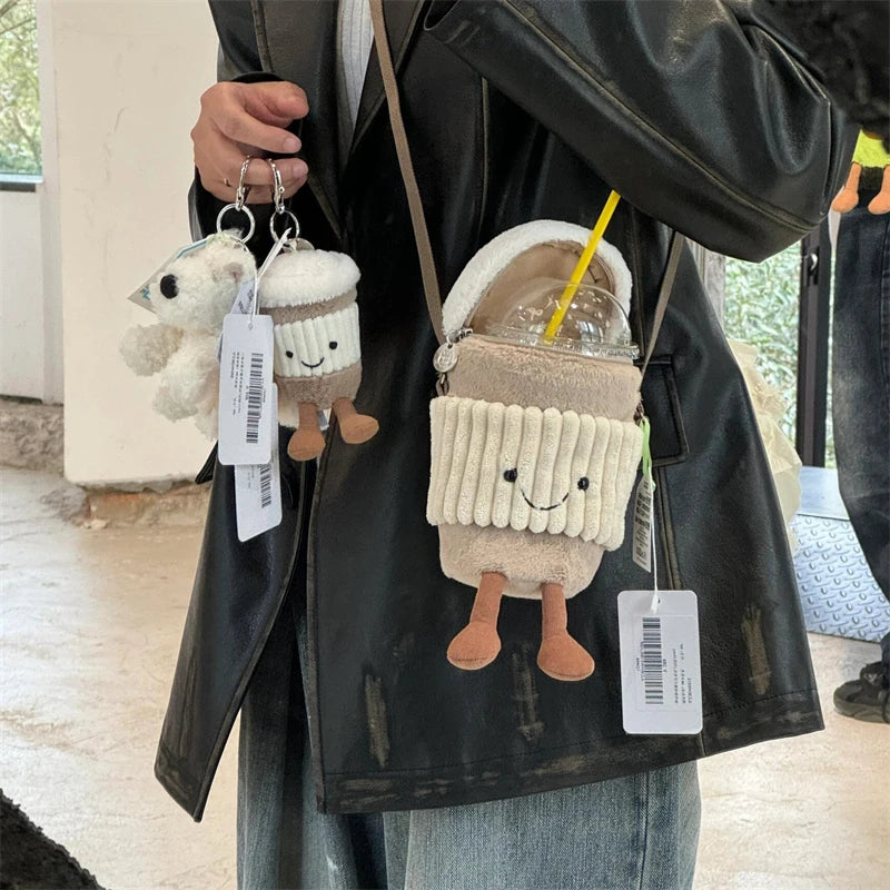 Jellycat Replica Cartoon Coffee Milk Tea Bag Pendant Plush Toy Keychain Dolls Accompanying Cups Crossbody Bags Plush Female Bags