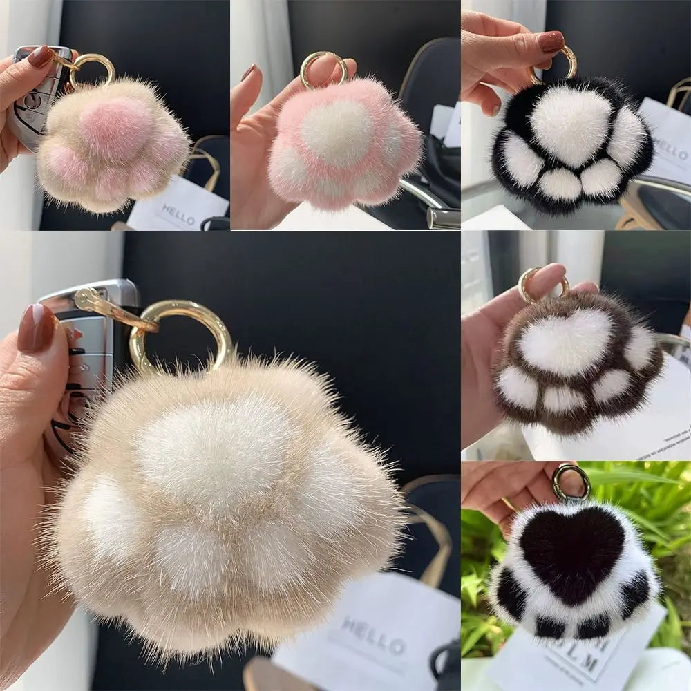 Cat Paw Pendant Keychain Kawaii Soft Faux Fur Keychain Kid Gift Stuffed Toy Plush Toy Key Ring Backpack Car Key Pendant