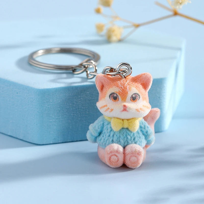 3D Flocking Polar Bear Keychain Cartoon Plush Animal Keyring Bag Pendant Car Key Holder Earphone Charm DIY Jewelry Accessor