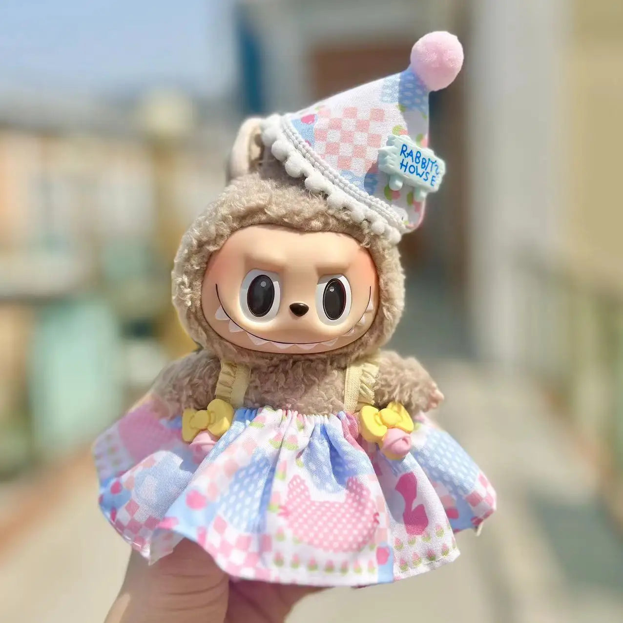 New 17cm Pendant Cute Labubu Doll Clothes Fashion Dress Headgear Stuffed Accessories Cos Anime Plush Cartoon Decor Birthday Toys