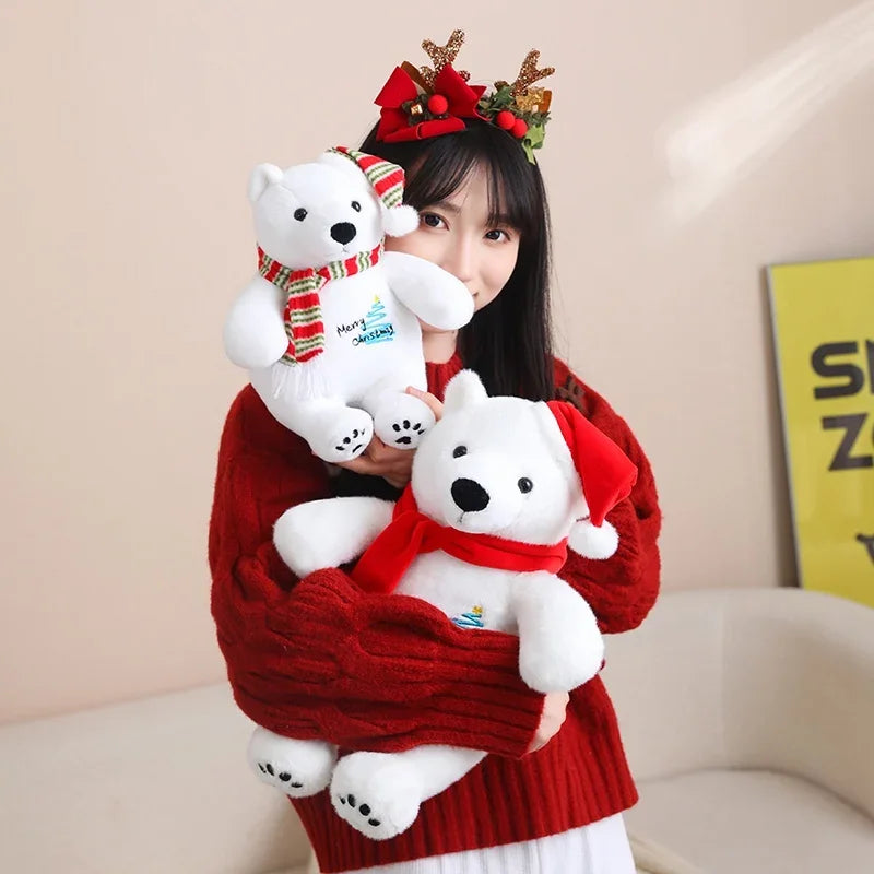 25/33CM Hot Sale Polar Bear Plush Toy Bear with Cute Christmas Scarf Doll Glacier Animal White Send Children Birthday Gifts