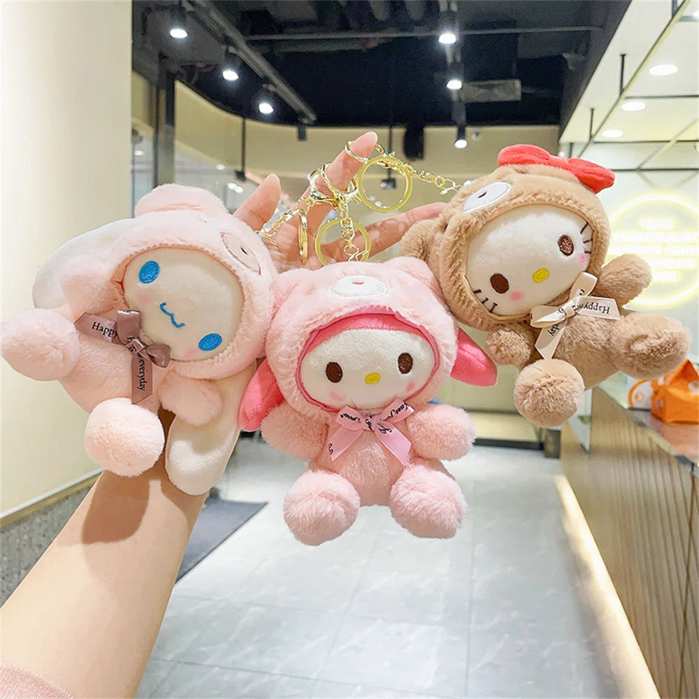 Sanrio Plush Kuromi Keychain Cute Melody Figure Dolls Keyring Schoolbag Pendant Toy Key Chains Ornaments Birthday Gift for Kids