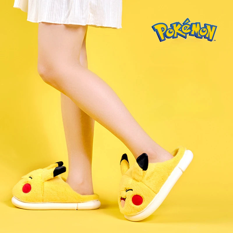 Pokemon Plush Cartoon Anime Pikachu Slippers Plush Warm Indoor Shoes Winter Warmth Anti Slip Boys Girls Birthday Xmas Gifts