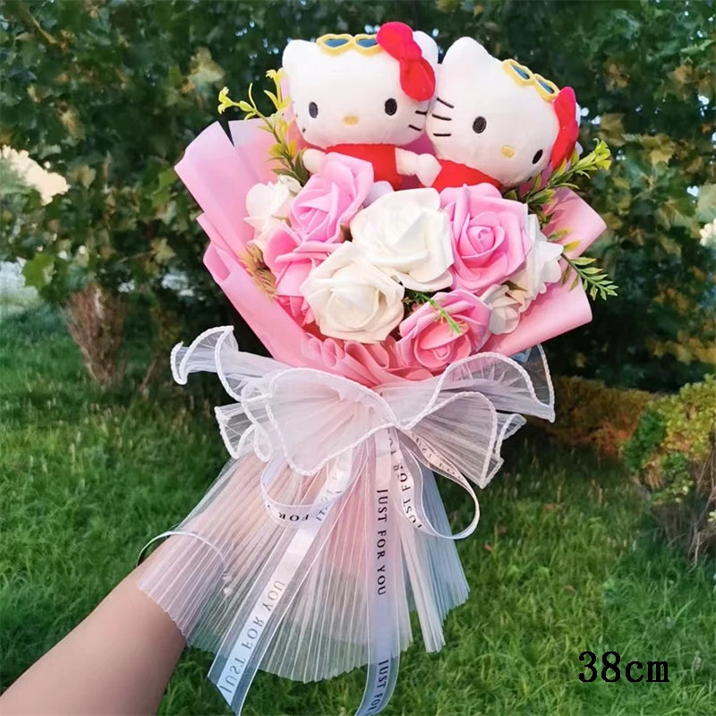 Anime Hello Kitty Sanrio Plush Doll Bouquet  Kawaii Angel KT Cat Plushies Stuffed Toy Christmas Valentine's Day New Year Gift