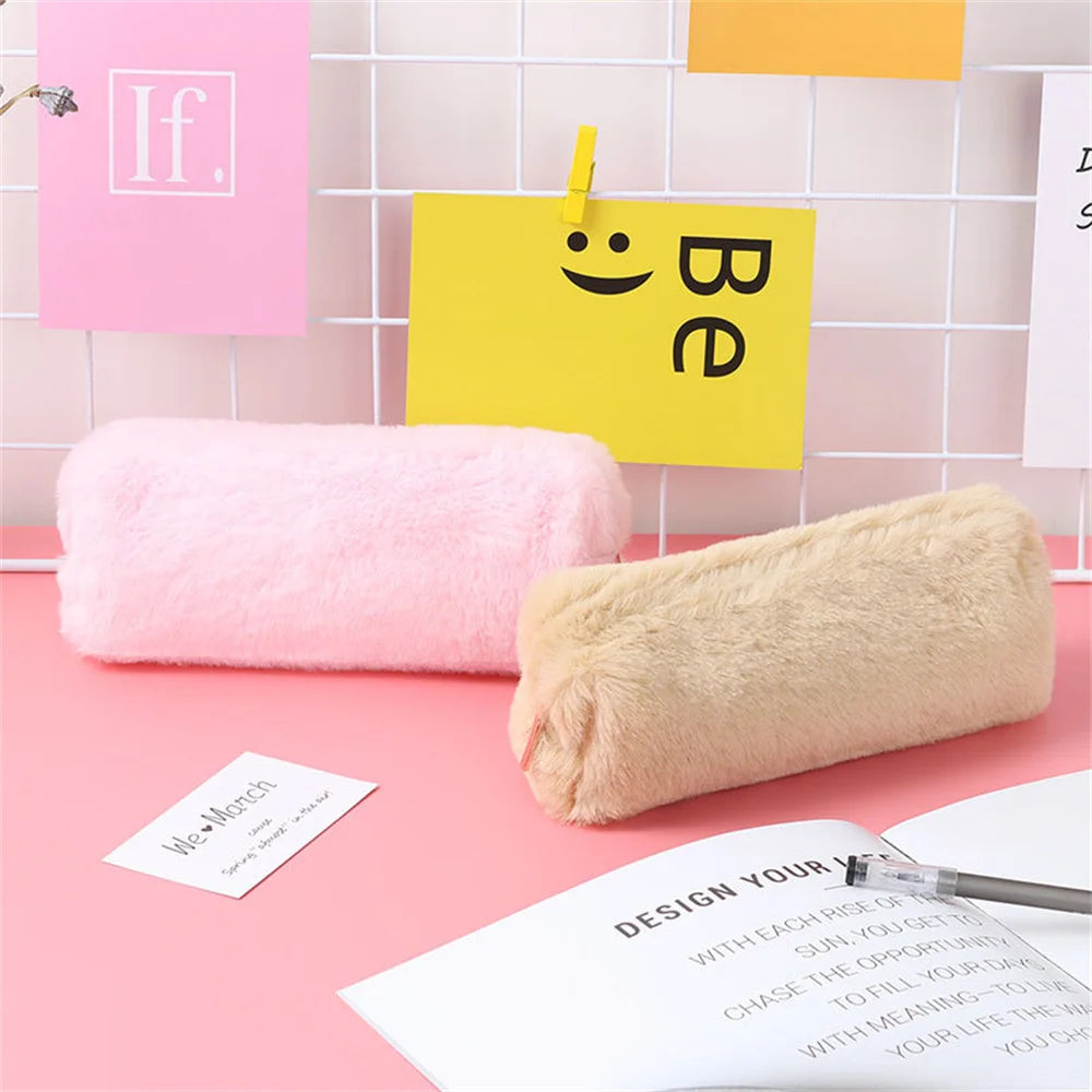 1 Piece New Cute Cartoon Kawaii Plush Portable Pen Pencil Pouch Bag School Office Supplies Stationary Case