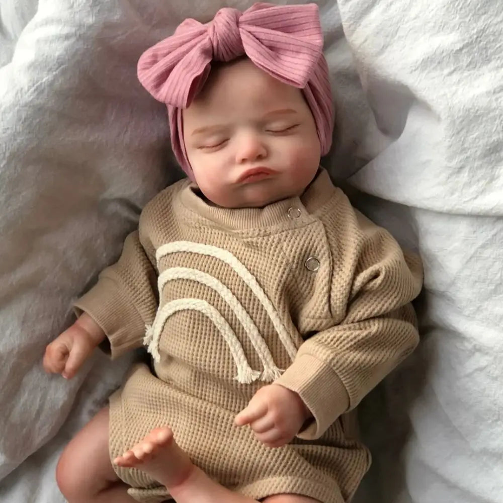 46CM Already Finished Painted Reborn Doll Rosalie Newborn Sleeping Doll Soft Hand-Drawing Hair 3D Skin Tone Visible Veins