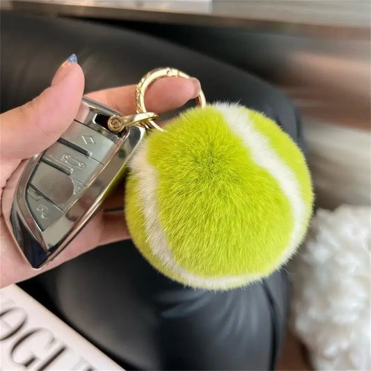 Tennis Ball Key Chain with Metal Ring Stress Relief Round Squeeze Ball Plush Toy DIY Mini Keychain Pendant Backpack Ornaments