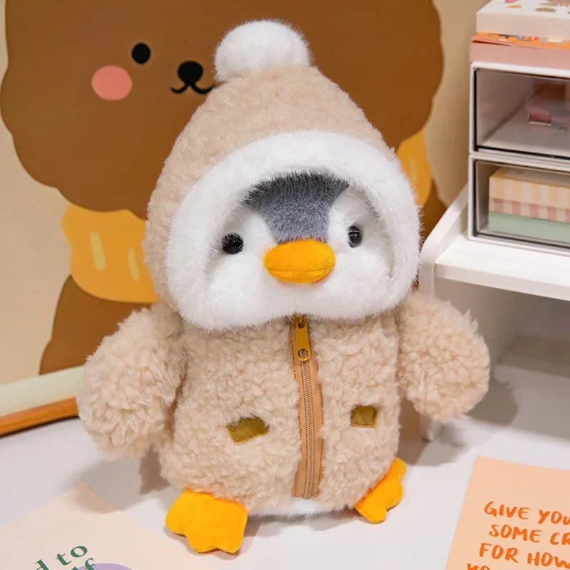 25CM Cute Penguin Wear Winter Clothes Plush Toys Lovely Gray Penguin Wear Polar Bear Cap Stuffed Doll Nice Present