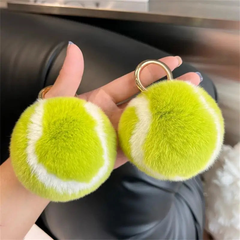 Tennis Ball Key Chain with Metal Ring Stress Relief Round Squeeze Ball Plush Toy DIY Mini Keychain Pendant Backpack Ornaments