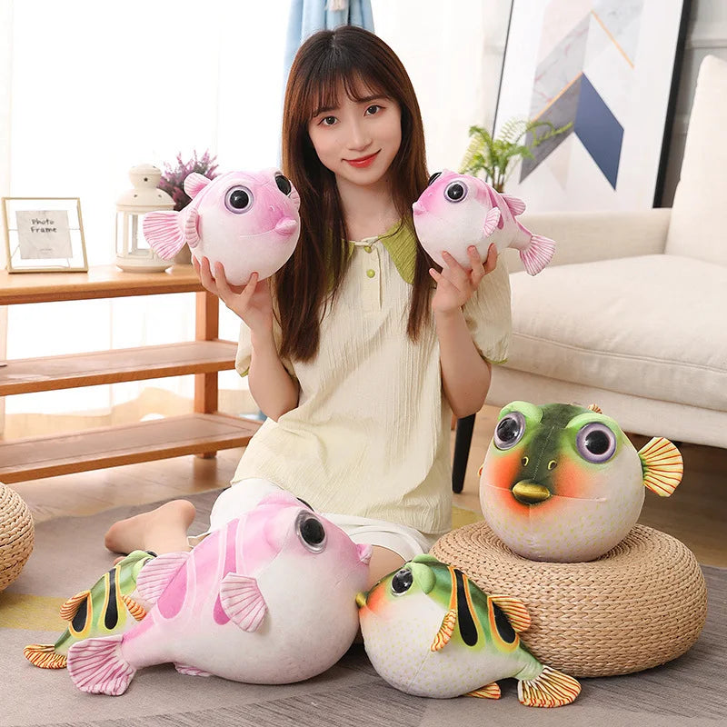 26/33/43CM Lifelike Sea Animals Puffers Stuffed Toys Real Life Pufferfish Plush Toy Soft Aquarium Fish Dolls Gifts