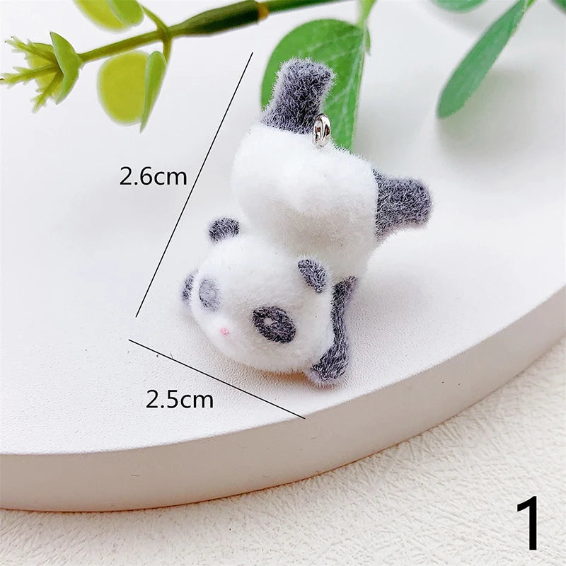 3D Flocking Panda Keychain Cartoon Plush Animal Keyring Bag Pendant Car Key Holder Earphone Charm DIY Jewelry Ornament Accessor