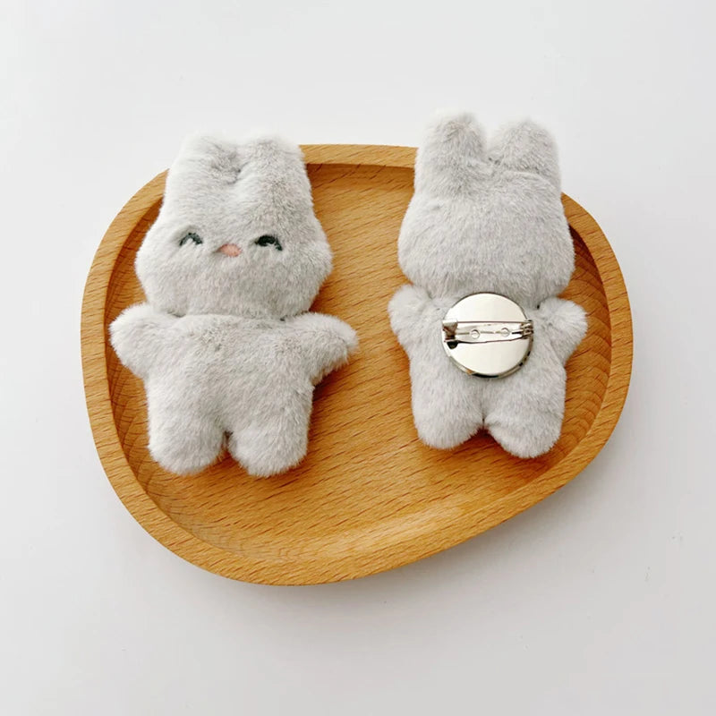 Cartoon Plush Bunny Brooches Fluffy Rabbit Brooch Pin Cute Doll Backpack Decorations Girls Children Jewelry Accessories