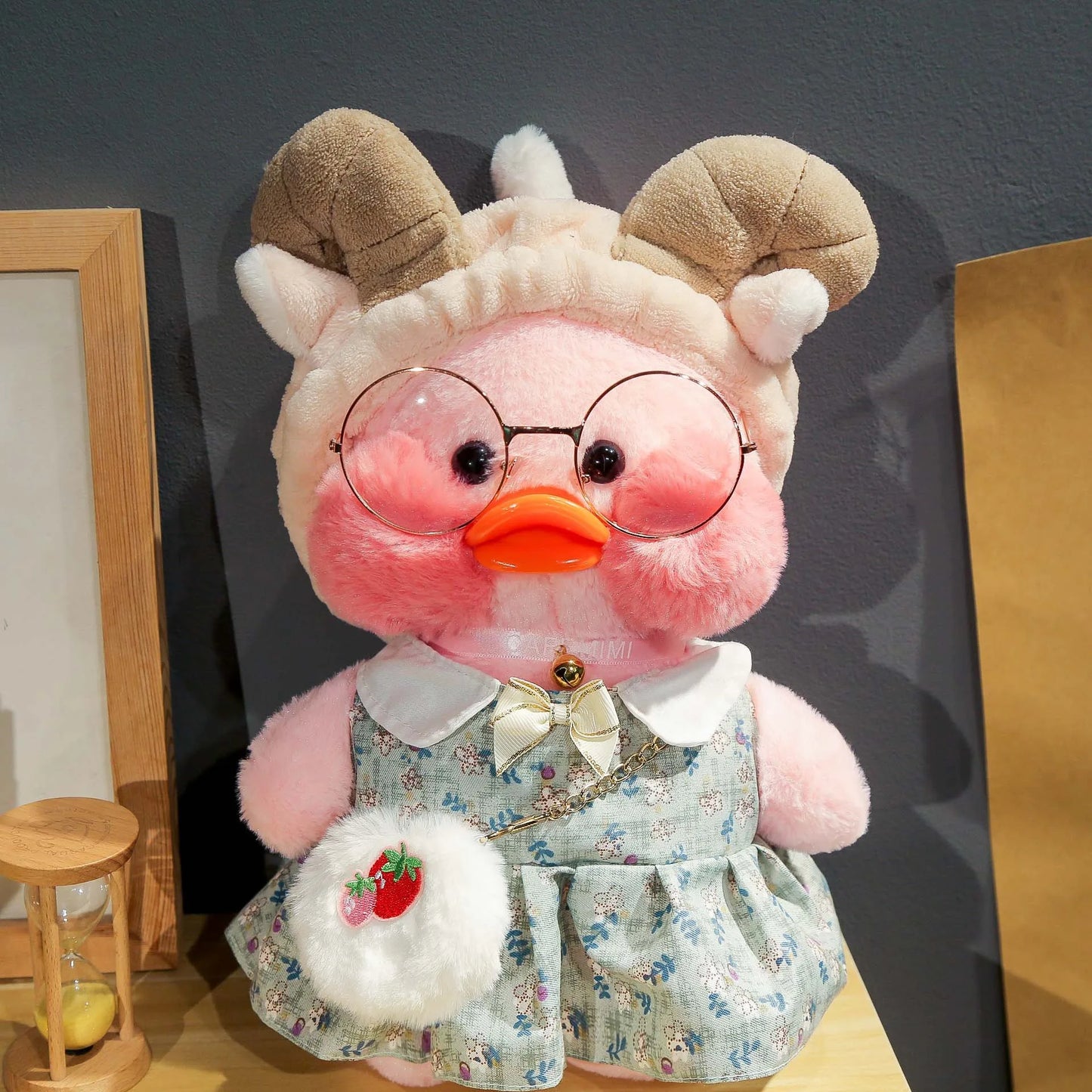 30cm Cute Cafe Pink Duck Stuffed Plush Animals Toy Wear Glasses And Hoodie Soft Doll Girl Birthday Creative Gift For Girls