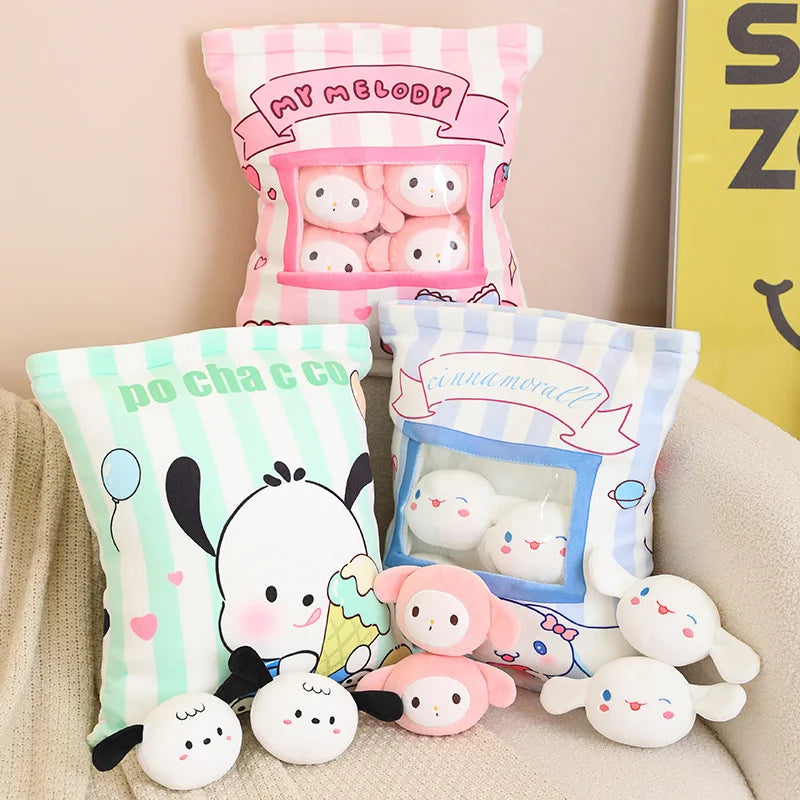 A Bag of Kuromi My Melody Plush Toy Pochacco Cinnamoroll 6pcs Doll in Bag Plushies Stuffed Anime Doll Creative Pillow Home Decor