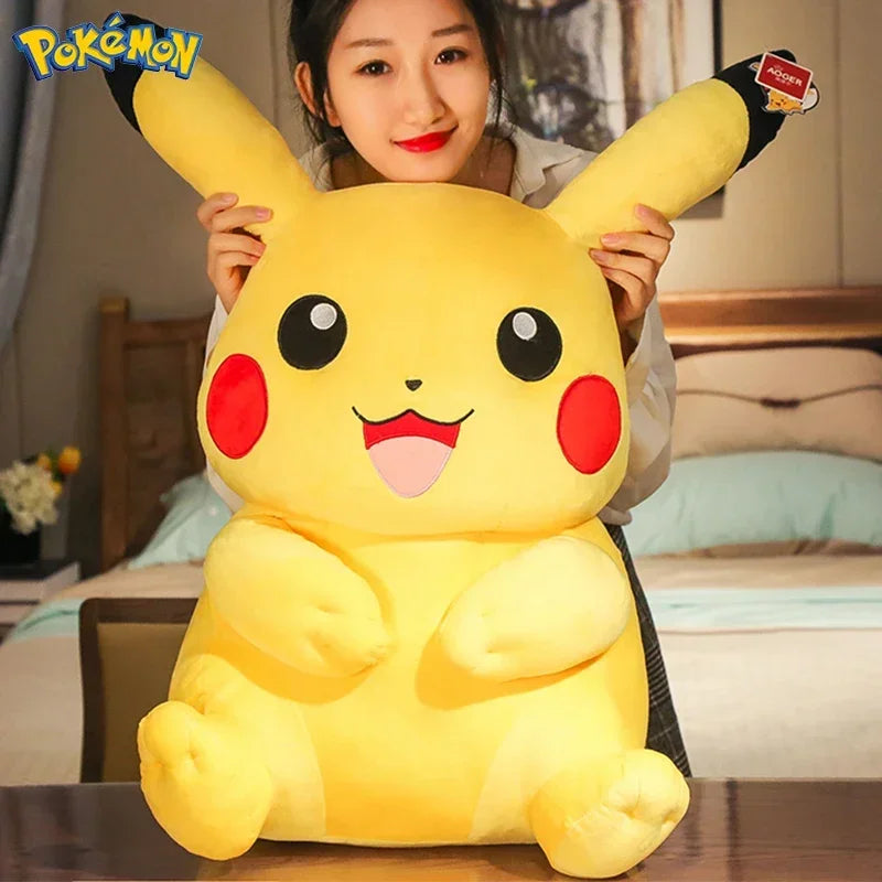 Pokémon series anime cute down cotton smiling face Pikachu doll plush toy children's smiling face Pikachu rag doll birthday gift