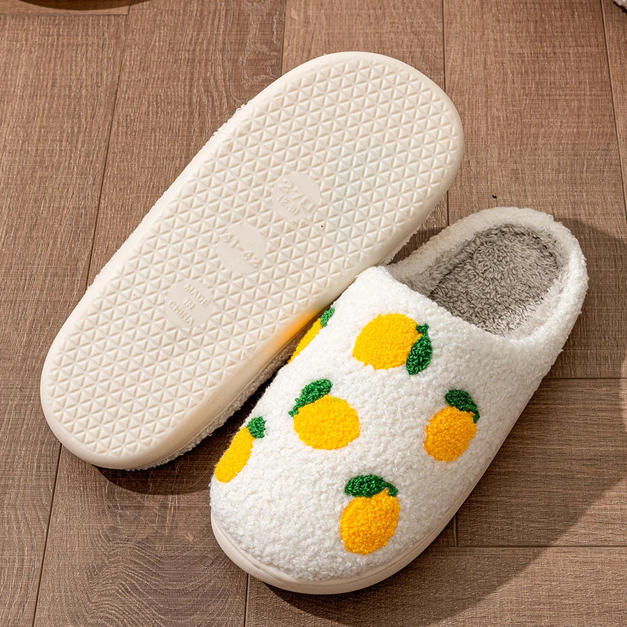 Cute Fruit Women Slippers Winter Indoor Warm Soft Sole Breathable Comfort Anti-slip Bedroom Causal Flat Cotton Shoes