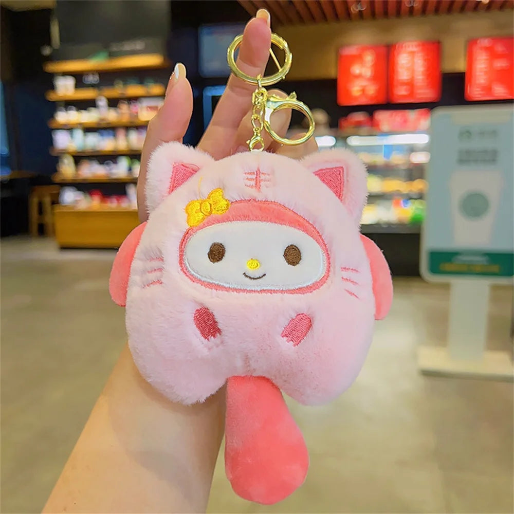 Sanrio Hello Kitty Plush Keychain Dolls Kawaii Kuromi Cinnamoroll Cartoon Plush Backpack Pendant Accessories Girls Gifts Toys