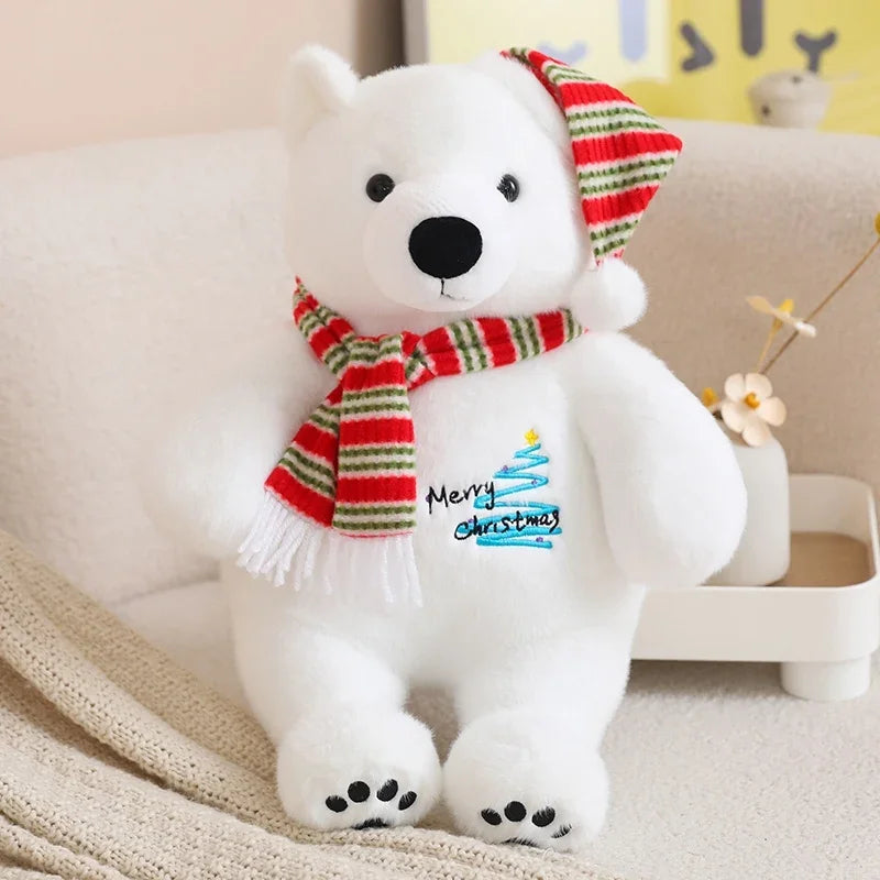 25/33CM Hot Sale Polar Bear Plush Toy Bear with Cute Christmas Scarf Doll Glacier Animal White Send Children Birthday Gifts