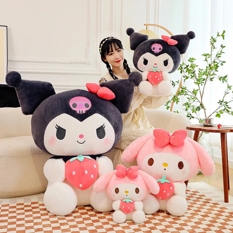 25CM Sanrio Strawberry Kuromi Pillow Plush Doll Toy Girls Soft Stuffed Animal Toys My Melody Doll Room Decoration Kids Toys Gift